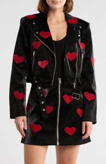 Cinq à Sept Zoe Appliqué Hearts Faux Leather Jacket