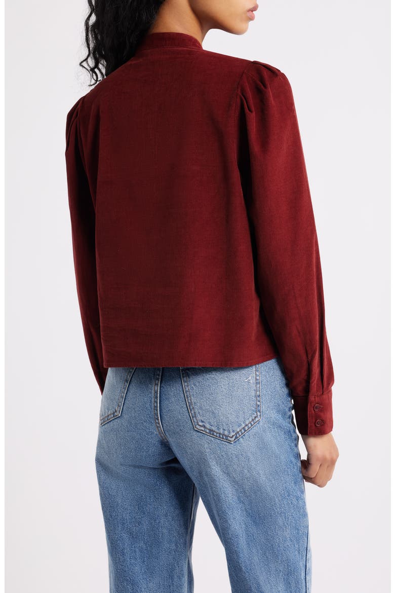 Puff Sleeve Corduroy Button-Up Shirt, Alternate, color, DEEP REDWOOD