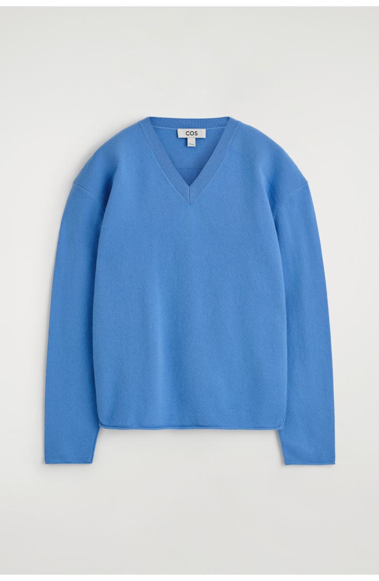 COS Merino Wool V-neck Jumper, Alternate, color, Blue