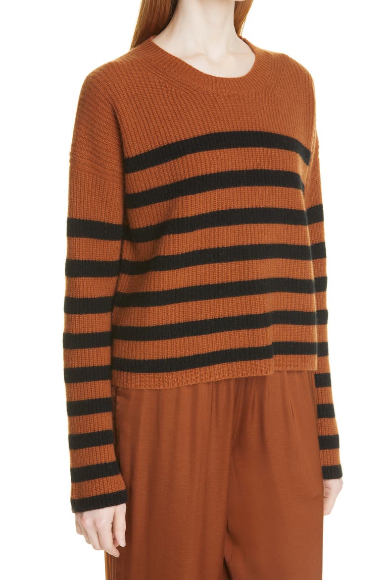 Toujours Stripe Cashmere Sweater, Alternate, color, RUST/ BLACK