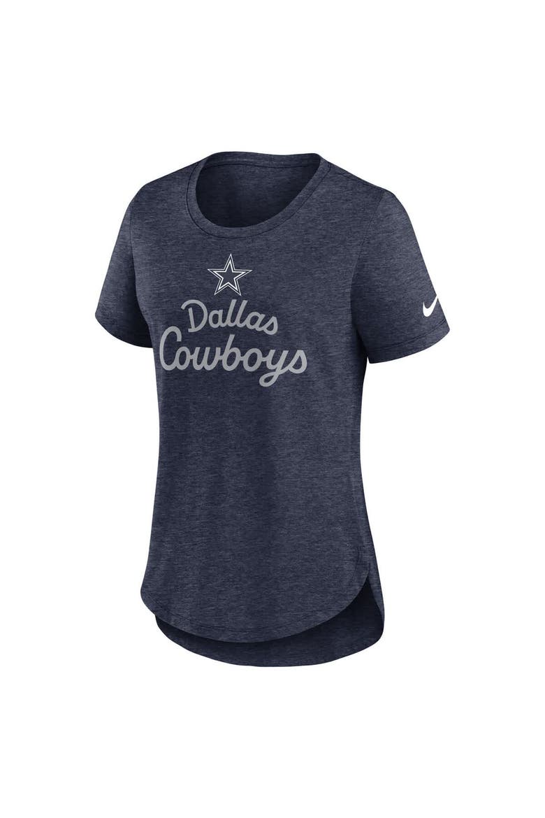 Women's Nike Heather Navy Dallas Cowboys Script Tri-Blend T-Shirt, Alternate, color, Heather Navy