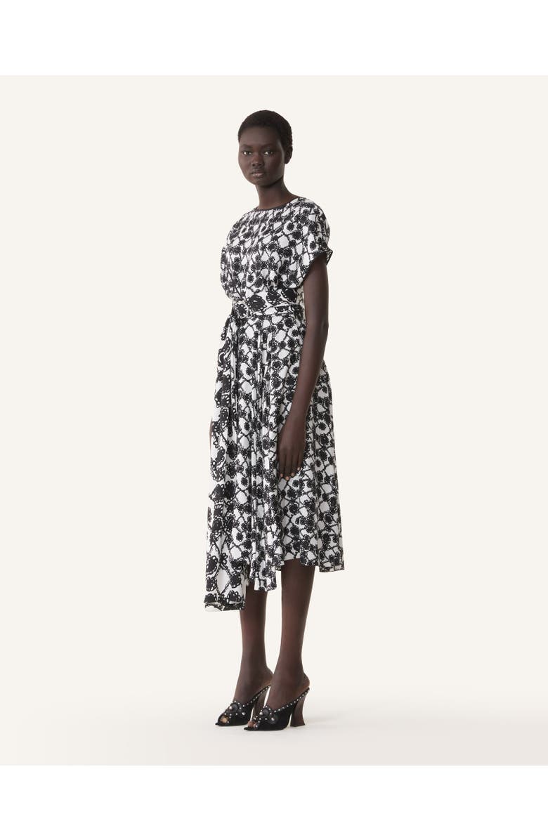 Lanvin Printed Silk Draped Dress, Alternate, color, White/Black