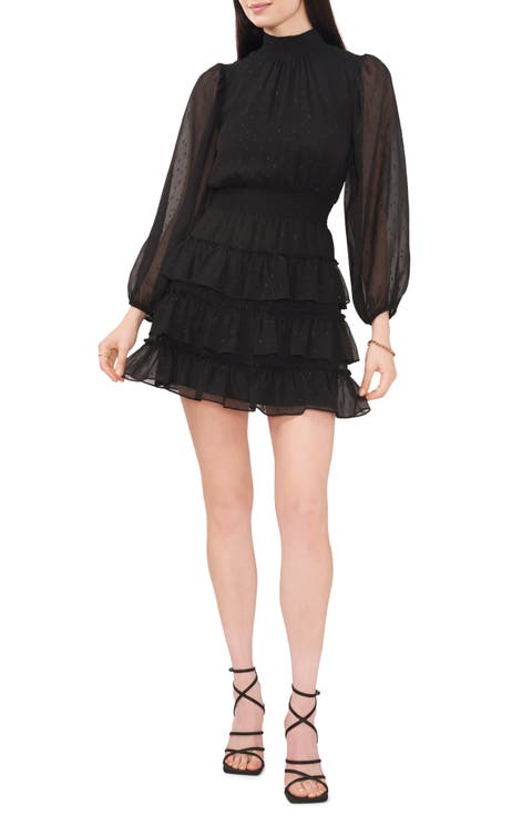 Metallic Dot Ruffle Long Sleeve Minidress
