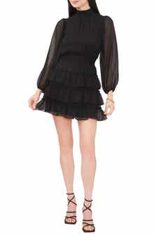 1.STATE Metallic Dot Ruffle Long Sleeve Minidress