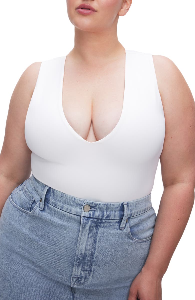 Good American Sculpting Deep V Tank Bodysuit, Alternate, color, White001