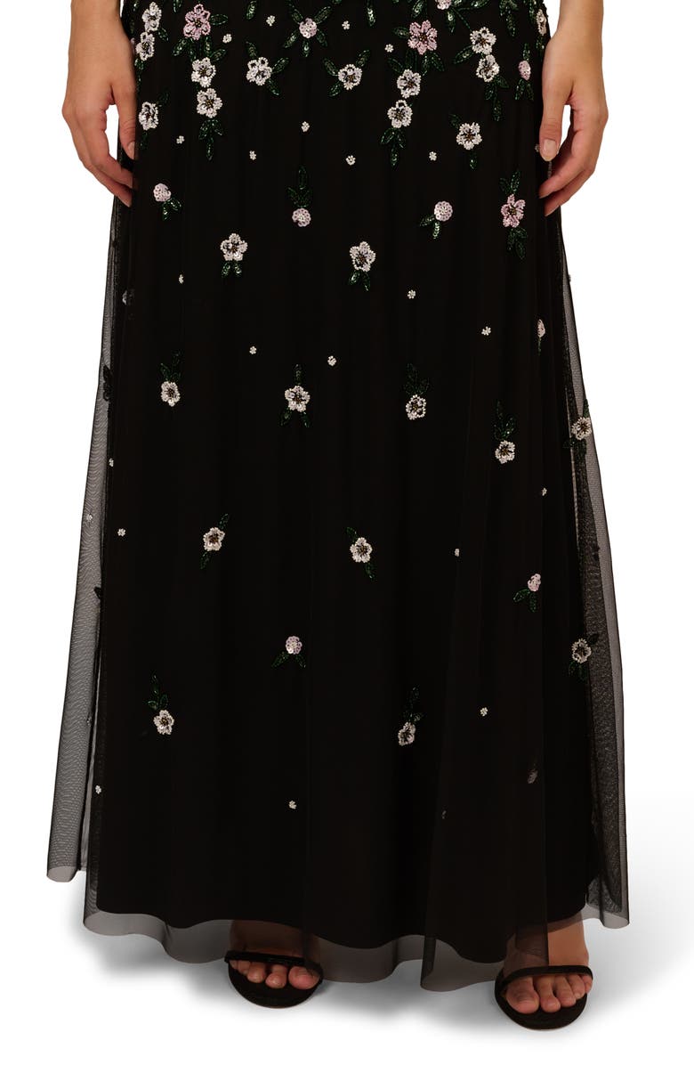 Adrianna Papell Beaded Floral Mesh A-Line Gown, Alternate, color,