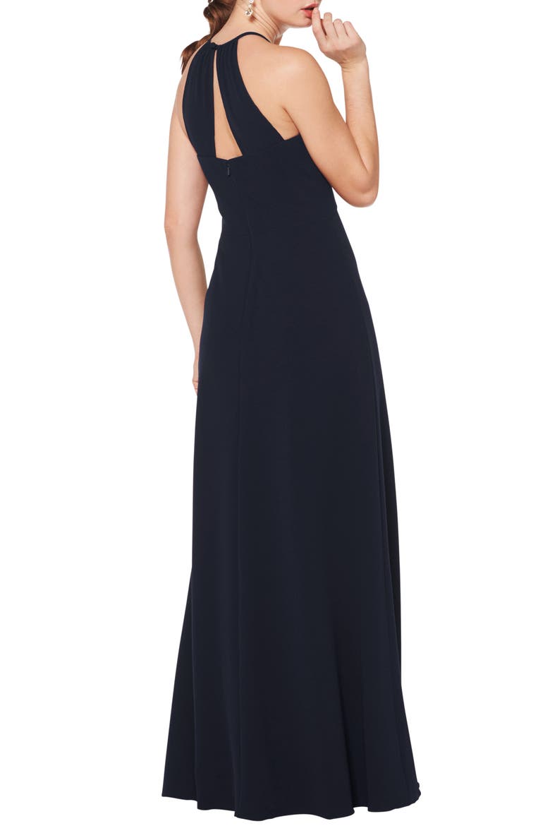 Halter Crepe A-Line Gown, Alternate, color, MIDNIGHT