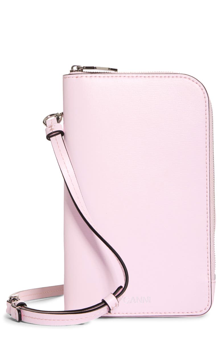 Ganni Leather Phone Crossbody Bag, Main, color, 