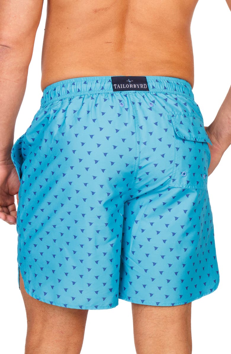 TailorByrd Shark Fins Swim Trunks, Alternate, color, Teal