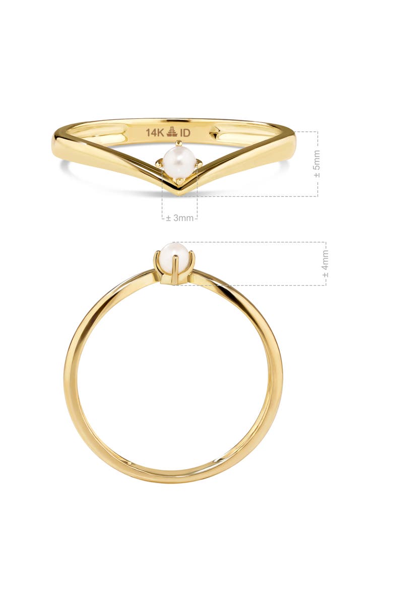 DEVATA Freshwater Pearl Wishbone Ring in 14K Gold, 3mm, Alternate, color, Yellow Gold