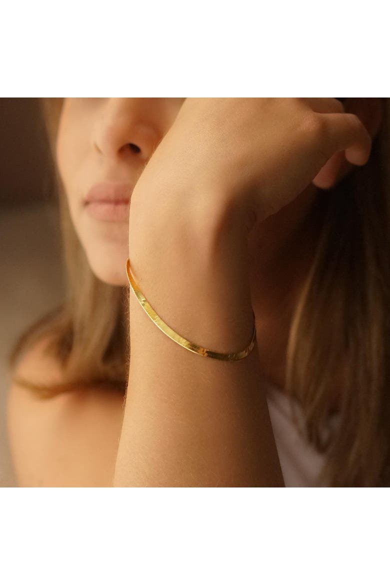 Italian Herringbone Sterling Chain Bracelet, Alternate, color, Gold
