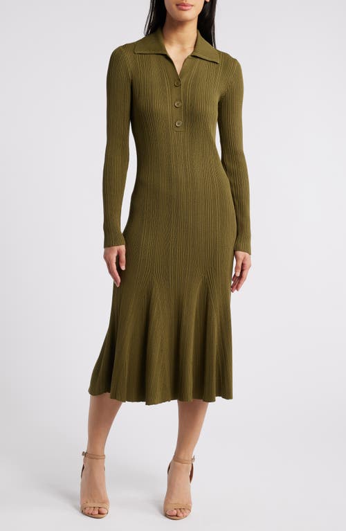 Julia Jordan Variegated Rib Long Sleeve Midi Sweater Dress in Avocado 