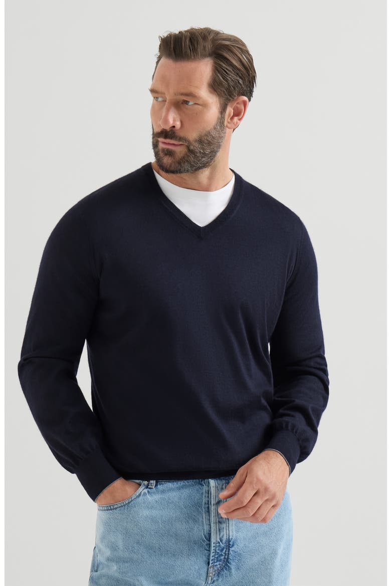 Cashmere and silk lightweight sweater, Main, color, Navy Blue