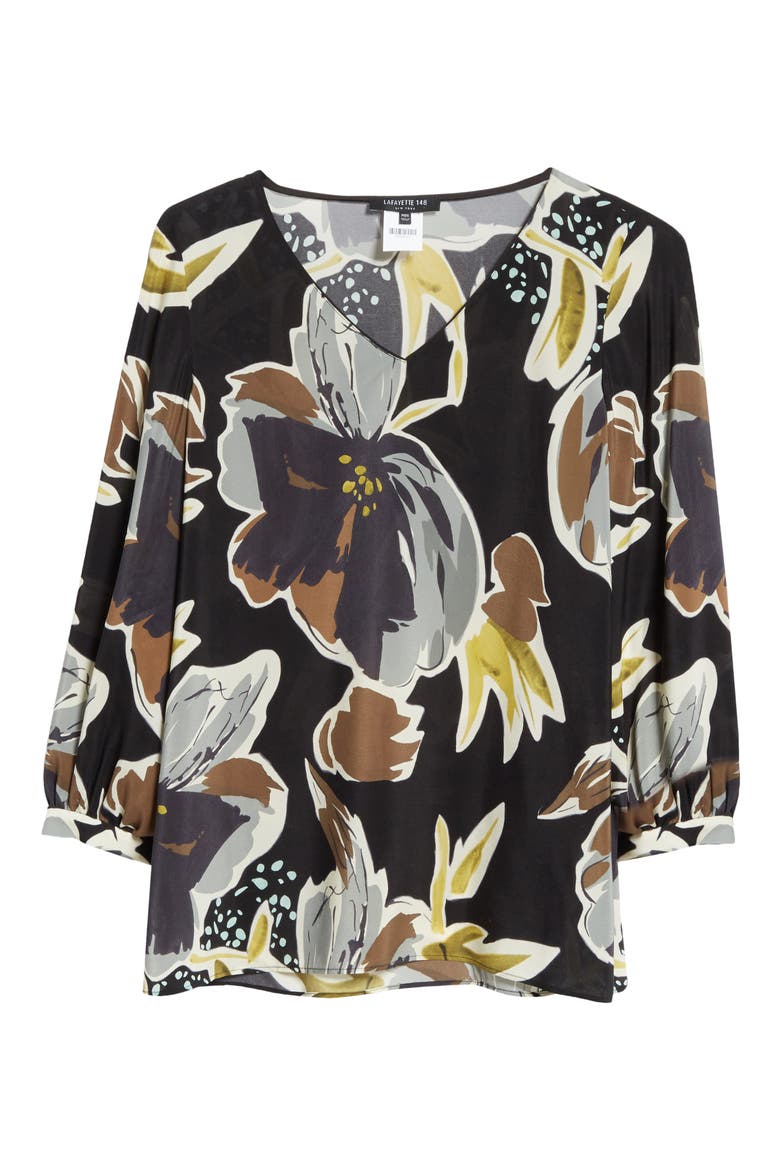 Arnette Floral Silk Blouse, Alternate, color, BLACK MULTI