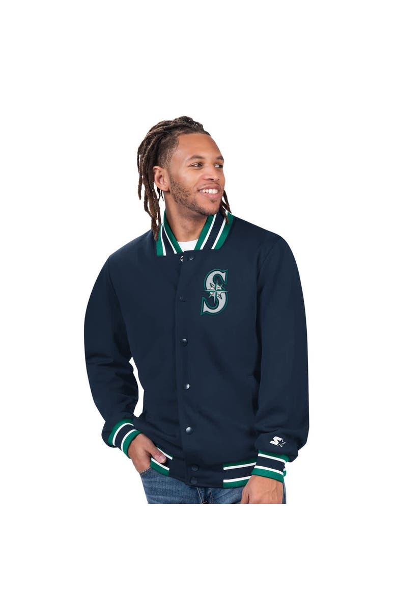 STARTER Men's Starter Navy Seattle Mariners Varsity Full-Snap Jacket, Main, color,
