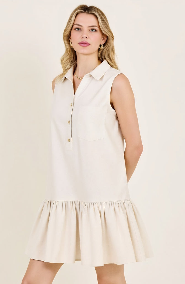 Modenaire Sleeveless Collared Drop Waist Dress with Front Pocket Detail, Alternate, color, Off-White