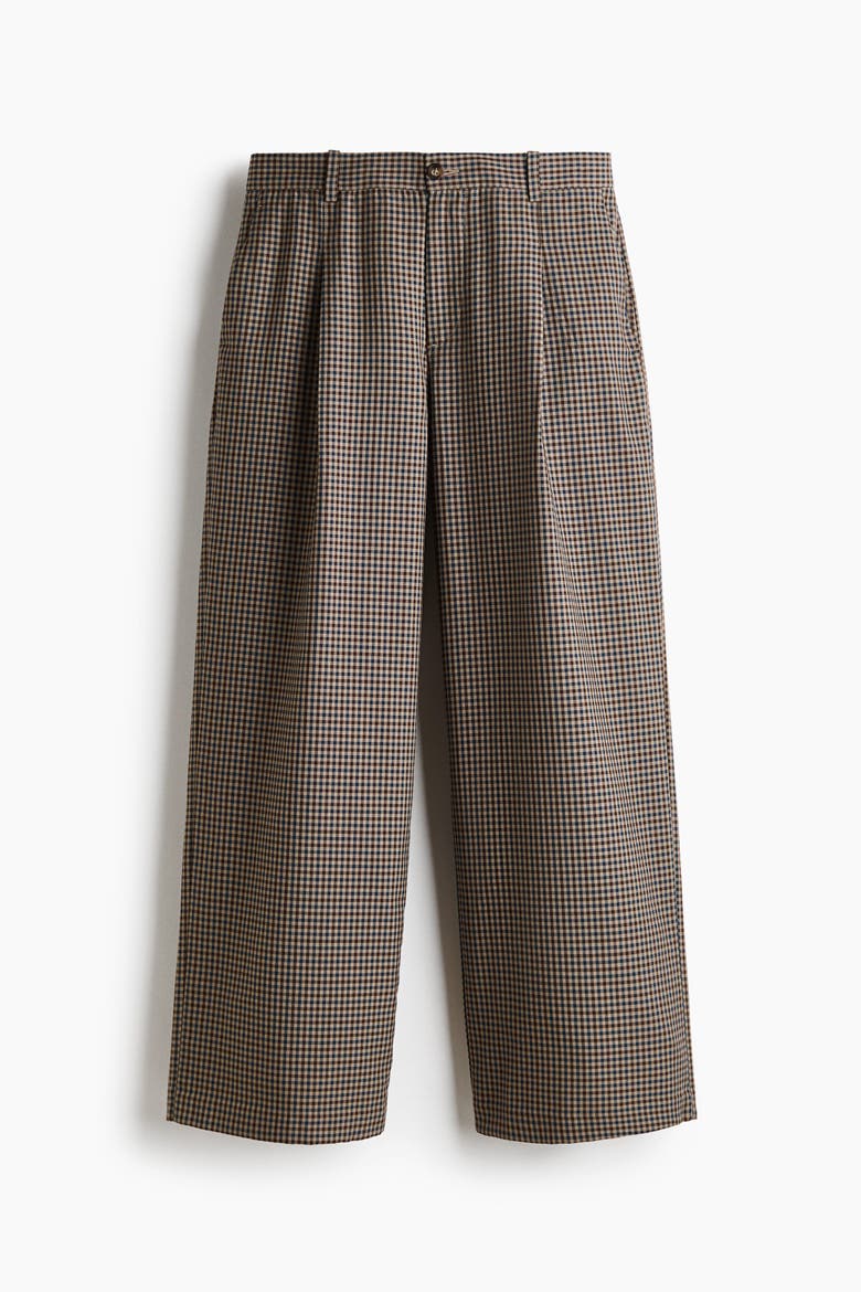 Oversized Wide-Leg Tailored Pants, Alternate, color, Light taupe/checked
