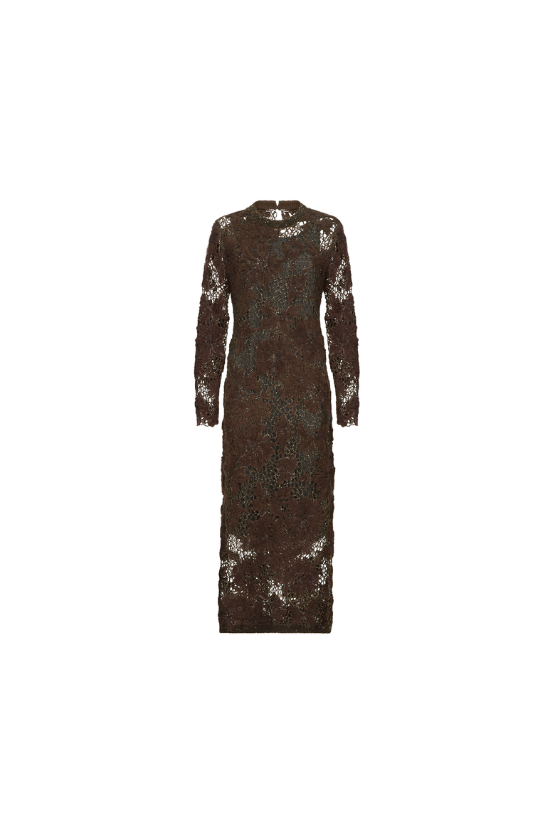 Whispering bloom embroidery knit dress in sparkling mohair and wool, Alternate, color, Brown