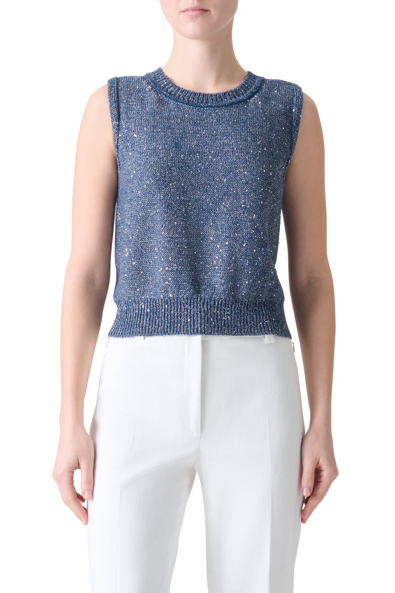 Sequin Linen Blend Sweater Vest, Main, color, GRANITE BLUE