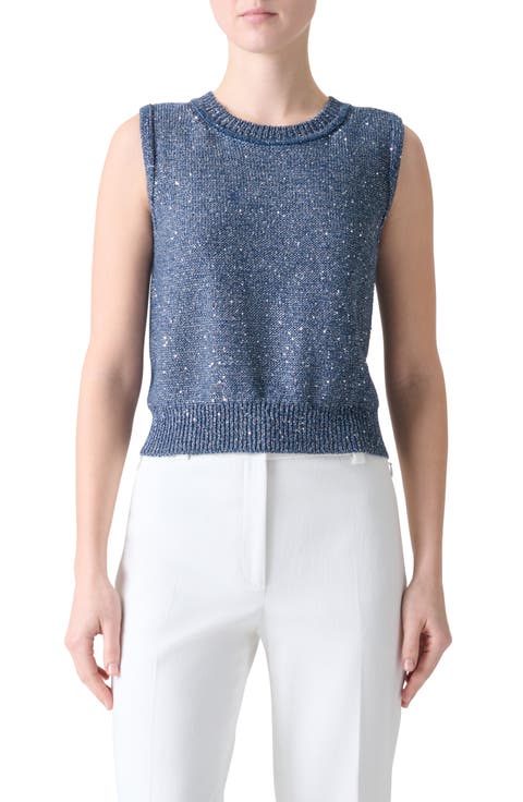 Sequin Linen Blend Sweater Vest