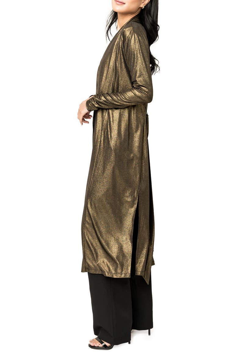 Tie Waist Metallic Duster, Alternate, color, GOLD BLACK