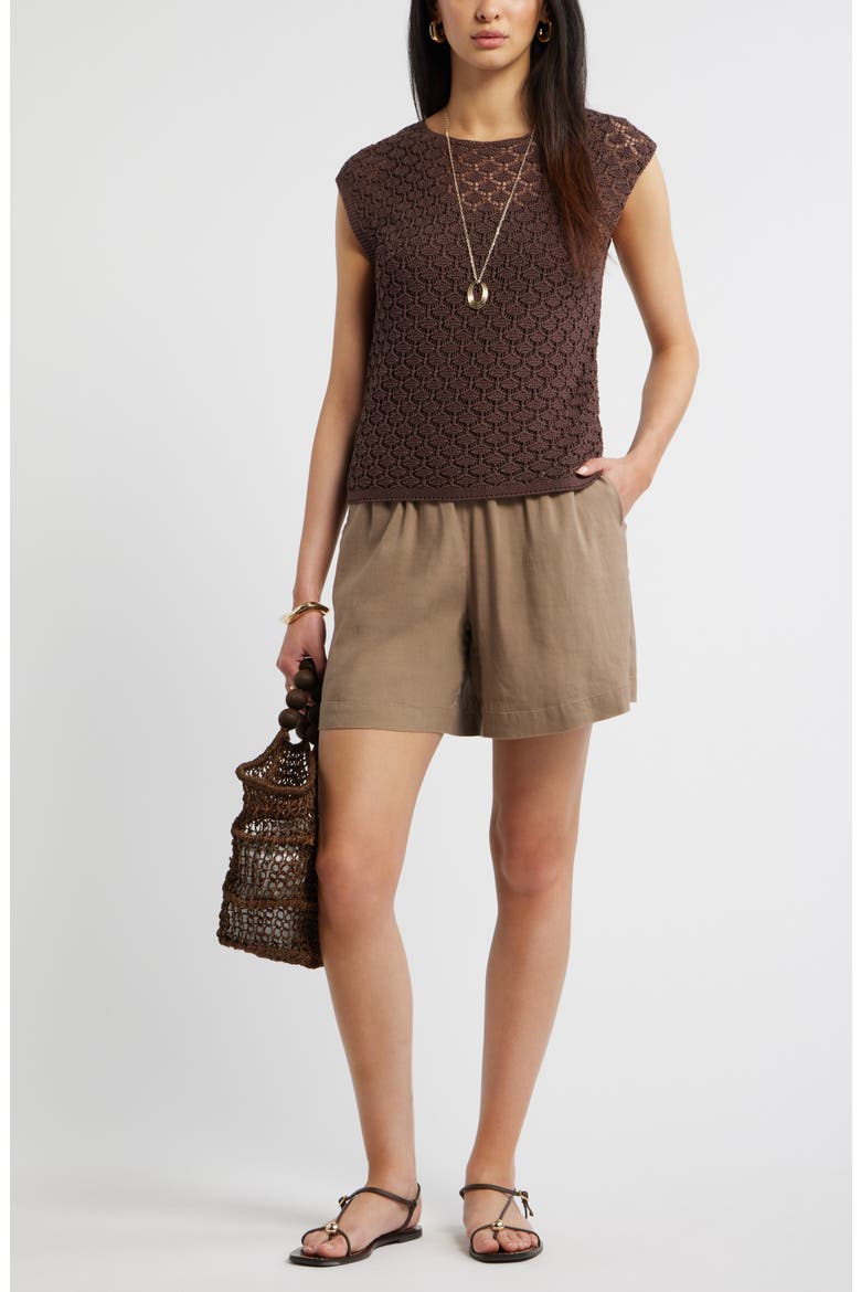Cotton Crochet Sweater, Alternate, color, BROWN ROAST