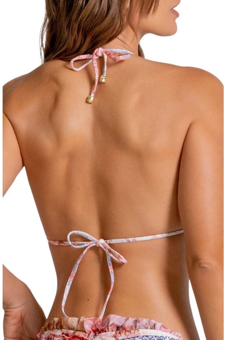 Ruffle Triangle Bikini Top, Alternate, color, WHITE MULTI
