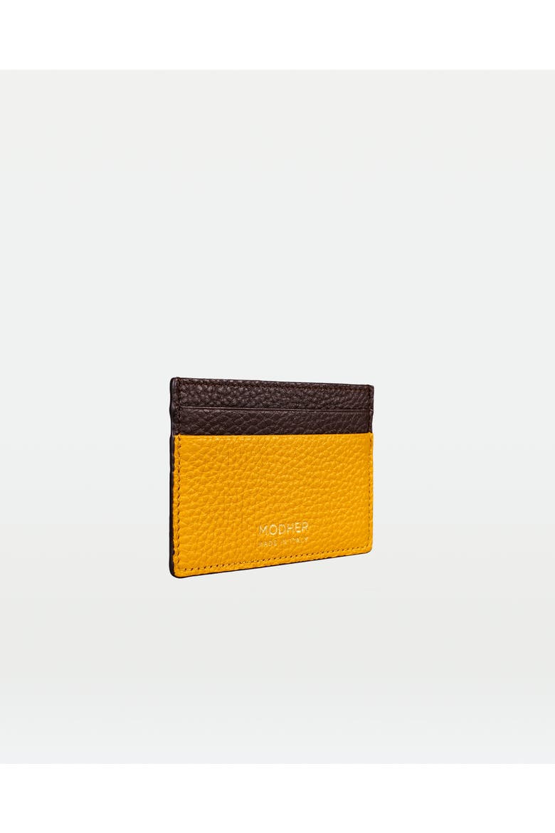 Credit Card Slip In Grained Leather, Alternate, color, Yellow