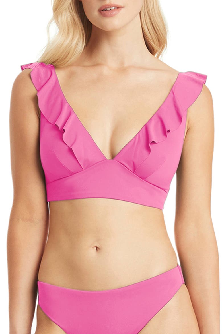 Frill Bikini Top, Main, color, HOT PINK