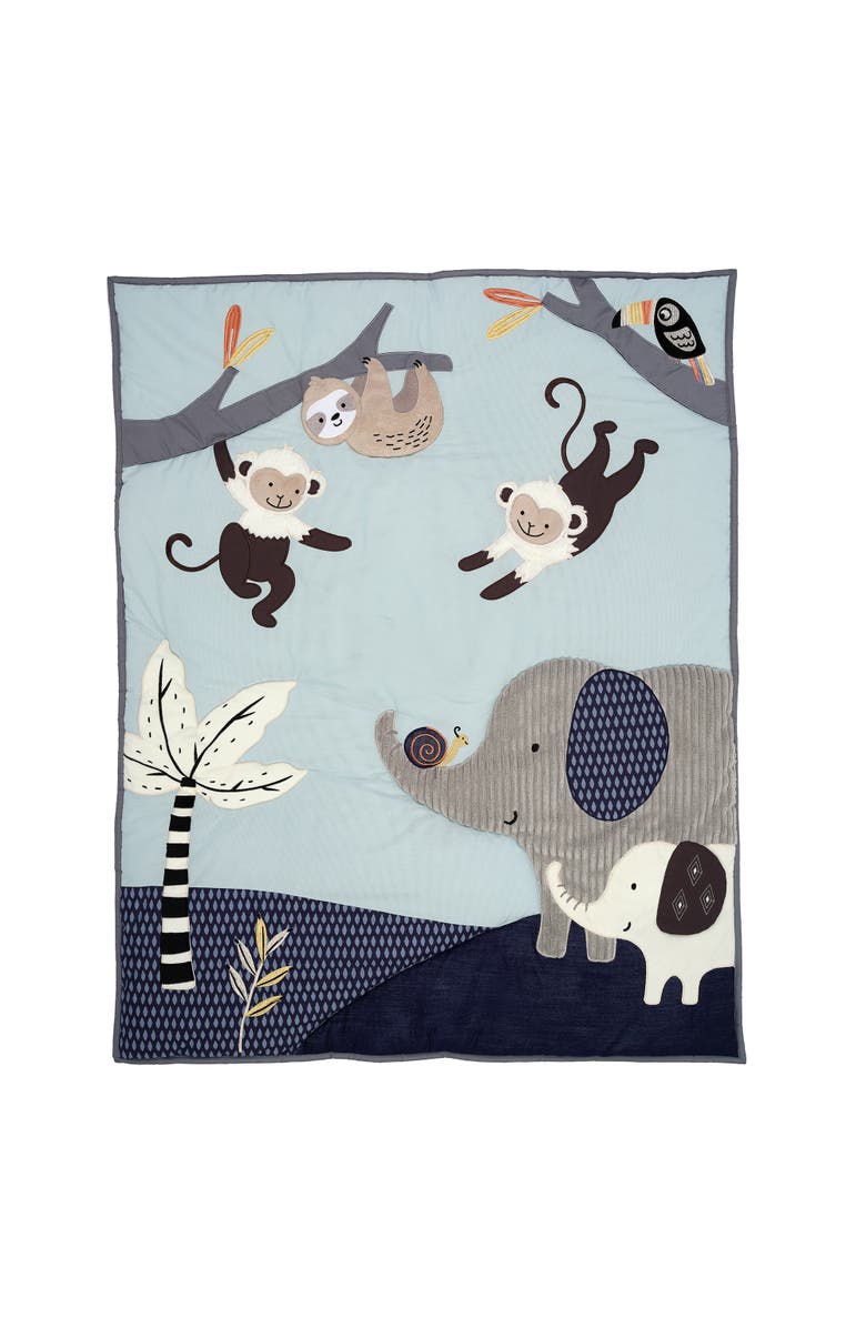 Lambs & Ivy Jungle Party 3-Piece Elephant/Monkey Baby Crib Bedding Set, Alternate, color, Blue