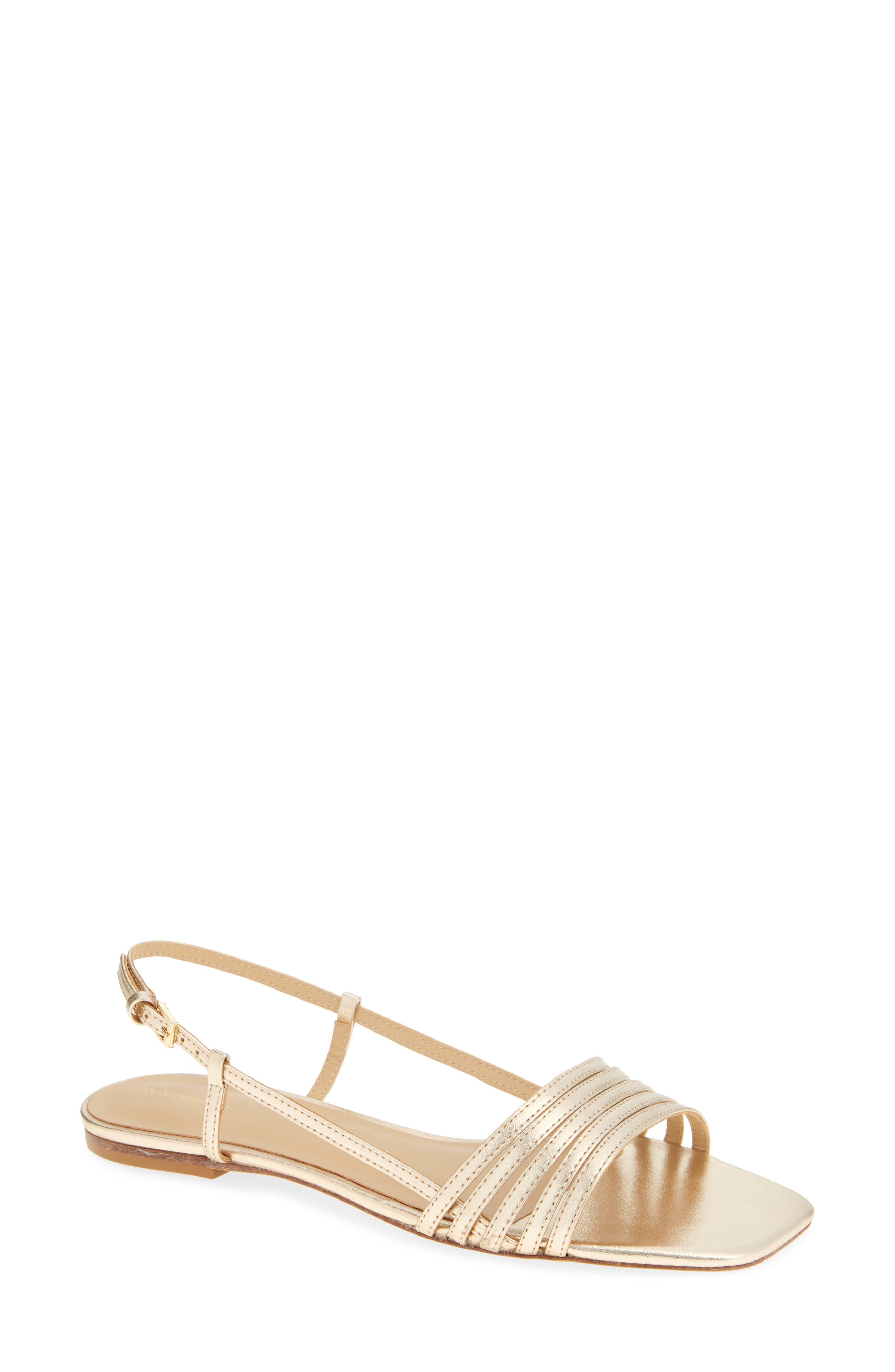 Reformation Millie Lattice Flat Sandal, Main, color, Gold