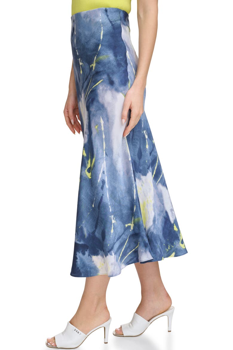 Printed Satin Midi Skirt, Alternate, color, FLUORO YELLOW/ INKY BLUE MULTI