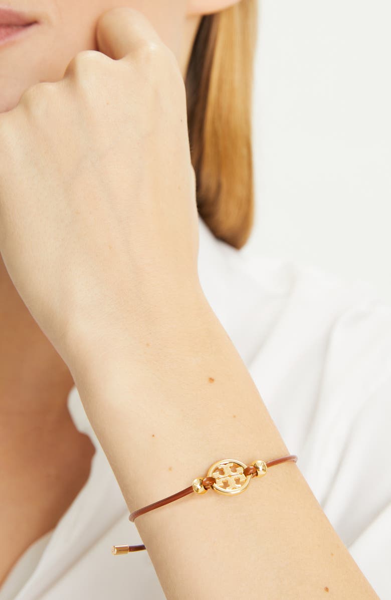 Tory Burch Icon Slider Bracelet, Alternate, color, Tory Gold / Cuoio