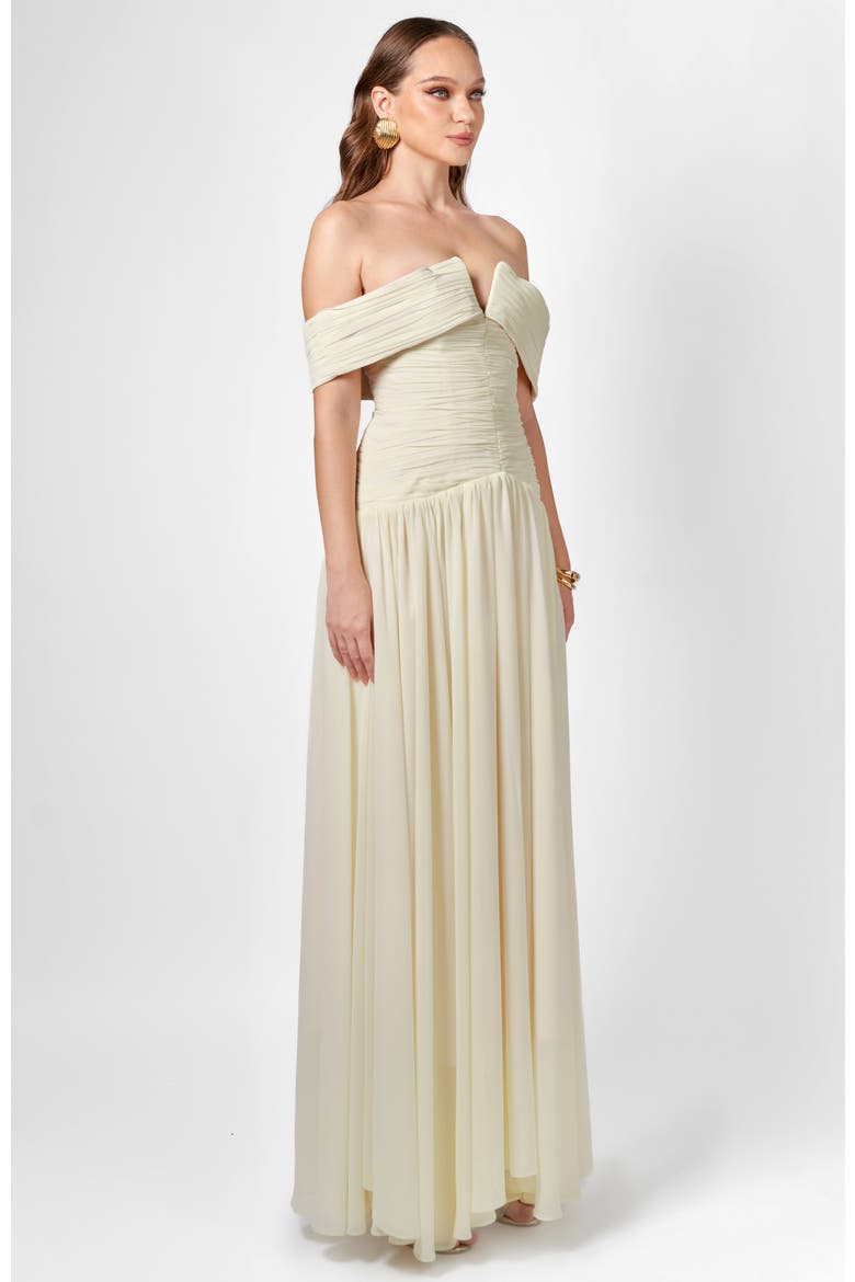 Keecia Off Shoulder Chiffon Gown, Alternate, color, CREAM