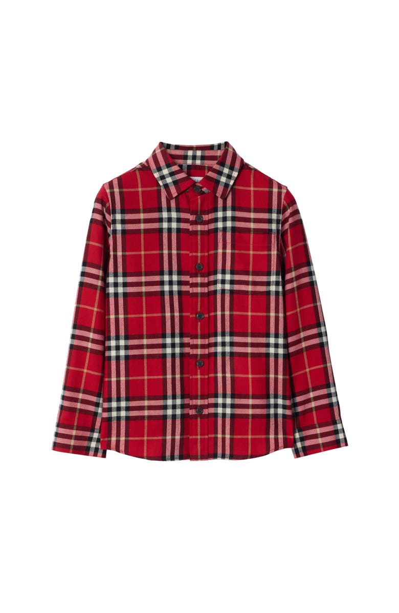 Burberry Check Cotton Flannel Shirt, Main, color, Poppy Red