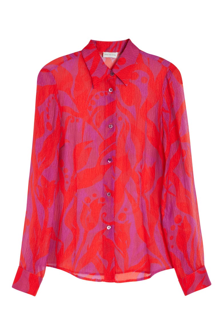 Tropical Tulip Print Silk Button-Up Shirt, Alternate, color, FUCHSIA