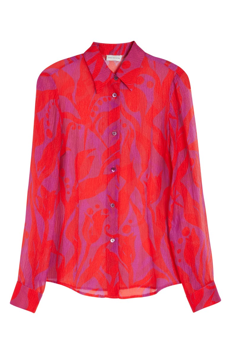 Dries Van Noten Tropical Tulip Print Silk Button-Up Shirt, Alternate, color, Fuchsia
