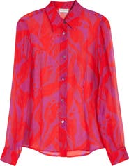 Dries Van Noten Tropical Tulip Print Silk Button-Up Shirt