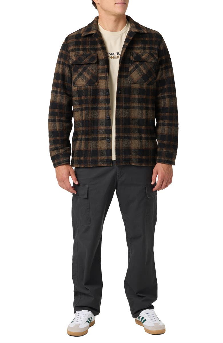 O'Neill OG Lux Plaid Flannel Button-Up Shirt Jacket, Alternate, color, Black