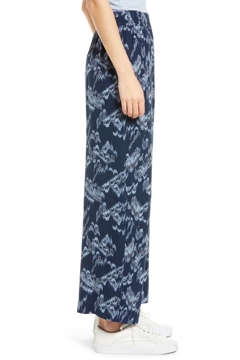 Linen Blend Wide Leg Pants, Alternate, color, NAVY CLOUD CAMOUFLAGE