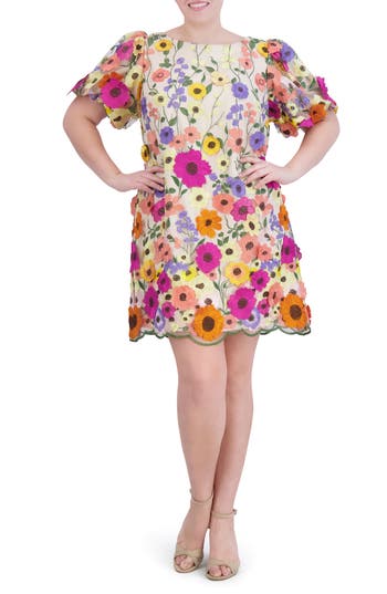 Eliza J Floral Puff Sleeve Cocktail Dress