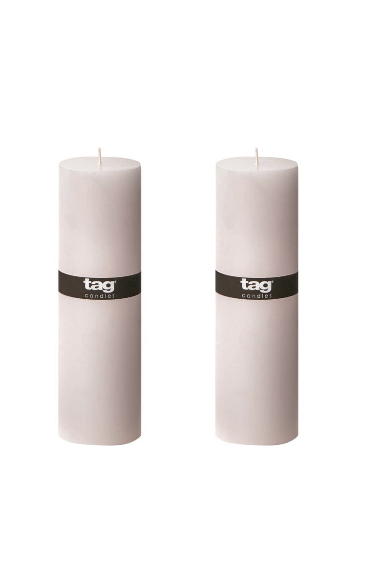 tag Ivory Pillar Wax Candle Set of 2 Unscented Long Burning, Main, color, White