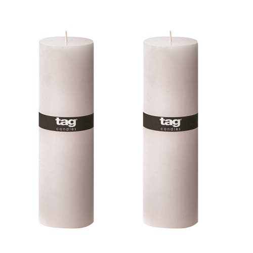 Tag Ivory Pillar Wax Candle Set Of 2 Unscented Long Burning In White