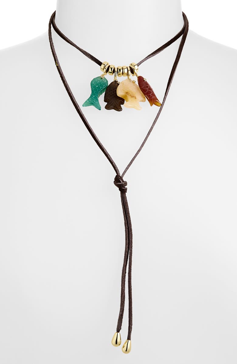 Éliou Fish Charm Wrap Lariat Necklace, Alternate, color, Gold Multi