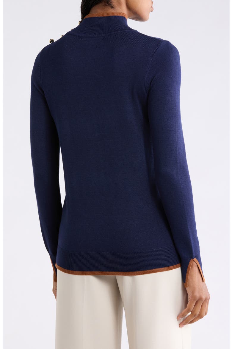 Tipped Button Shoulder Mock Neck Sweater, Alternate, color, NAVY YARD/ MOCHA BISQUE