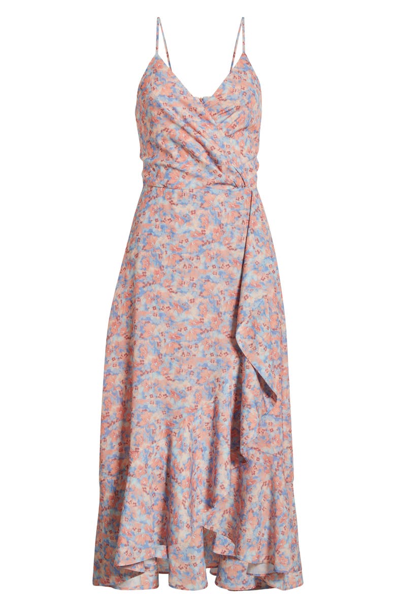 Chelsea28 Faux Wrap Midi Dress, Alternate, color, Pink- Blue Floral