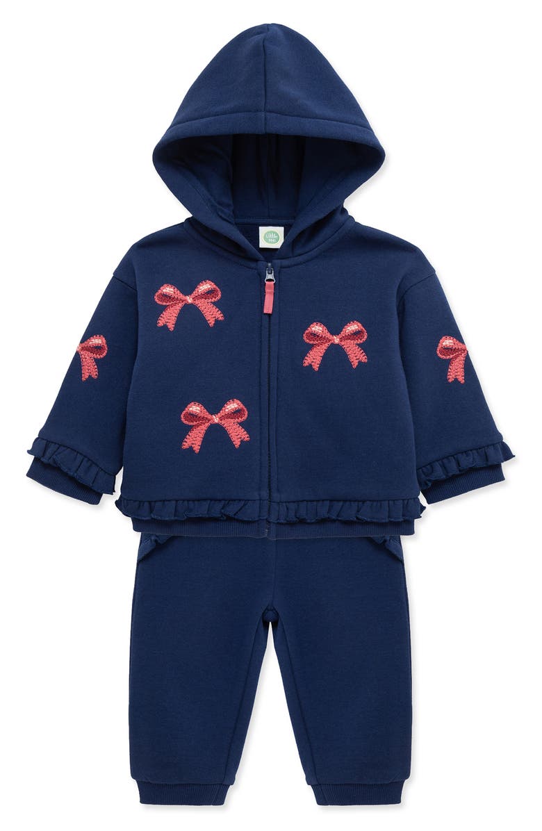 Little Me Bow Zip Hoodie & Joggers Set, Alternate, color, Blue