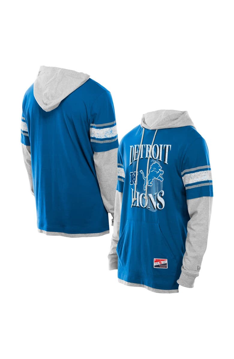 New Era Men's New Era Blue Detroit Lions Twofer Layered Long Sleeve Hoodie T-Shirt, Main, color, Blue