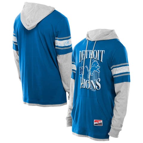 Men's New Era Blue Detroit Lions Twofer Layered Long Sleeve Hoodie T-Shirt