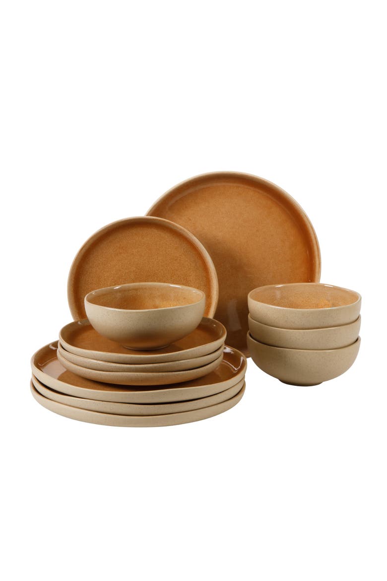 Manila Bay 12-Piece Reactive Glaze Stoneware Dinnerware Set, Main, color, Orange